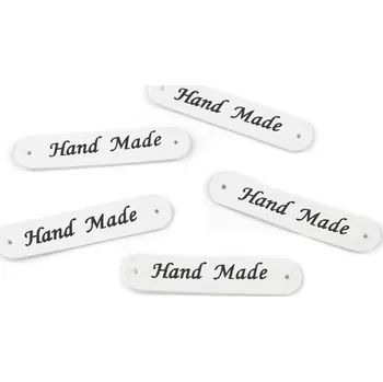 Koženkový štítek - Hand made 10x48 mm, bílá