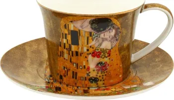 Home Elements Porcelánový hrnek s podšálkem 250 ml Klimt/Polibek zlatý
