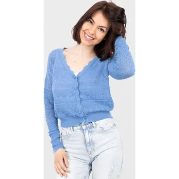 Dámský svetr Hailys dámský propínací háčkovaný crop svetr modrý Velikost: M