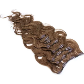 Příčesek Clip in vlasy vlnité 100% lidské REMY 50cm - středně hnědá