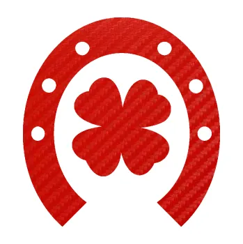 Samolepící dekorace Koňská podkova 003 se čtyřlístkem (53 - 3D karbon červený) SAMOLEPKA NA AUTO, NÁLEPKA, FÓLIE, POLEP, TUNING, VLASTNÍ TEXT, TISK, AUTOSAMOLEPKY.cz, POLEPY, OBRÁZEK, LOGO, 3D STICKERS