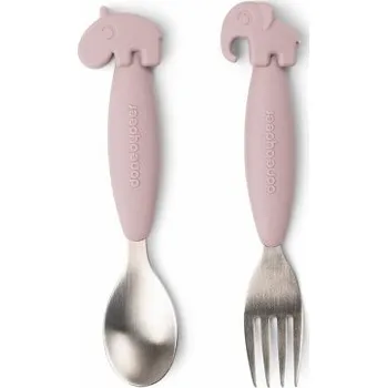 Příbor DONE BY DEER set lžíce a vidličky EASY GRIP DEER FRIENDS Růžová