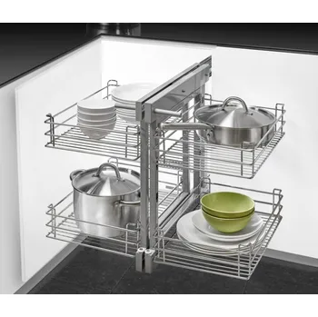 Drátěná police Slepý roh Komfort s tlumeným dovřením L/P + drátěné koše 670 x 460 x 600 mm