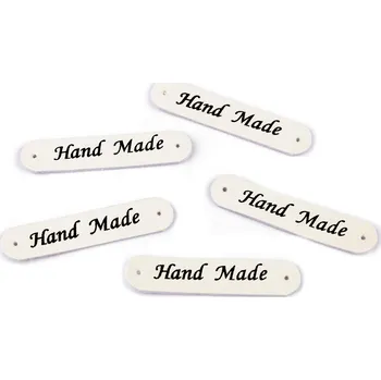 Koženkový štítek - Hand made 10x48 mm, světlá krémová
