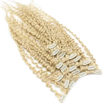 Příčesek Clip in kudrnaté vlasy 100% lidské REMY 50cm - platina