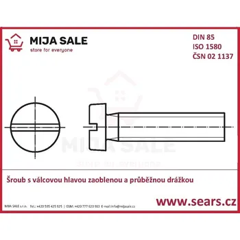 Šroub M 6x 10 - DIN 85 - A2 nerez - Šroub s válcovou hlavou zaoblenou a průběžnou drážkou