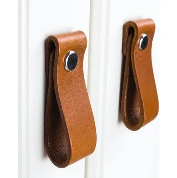 Nábytkové kování In-Design Nábytková kožená knopka NATURE malá, hnědá kůže