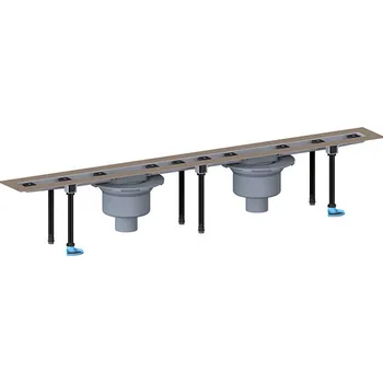 Odvodňovací žlab HL odtokový žlab z nerezové oceli se svislým odtokem k zabudování do plochy, odtok DN50/75 (2x), bez krytu, délka 1600mm (HL50FV.0)