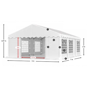 Zahradní stan Párty stan 3x7x2m střecha PE 240g/m2 boky PE 240g/m2 konstrukce LÉTO Bílá Šedá Ekru