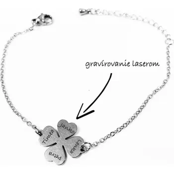 Náramek Ocelový náramek - řetízek se čtyřlístkem