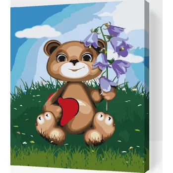 Malování podle čísel - Medvídek s konvalinkou Velikost: 30x40cm, Rámování: Pouze srolované plátno