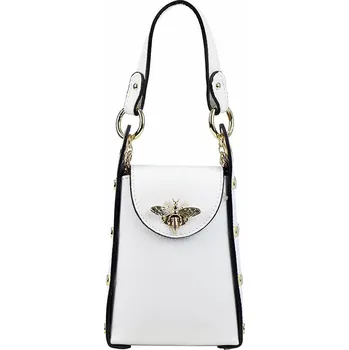 Kabelka Malá bílá stylová kožená kabelka do ruky s broží