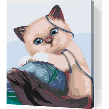 Malování podle čísel - Kotě s klubkem Velikost: 30x40cm, Rámování: Pouze srolované plátno