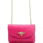 Mini růžová kožená kabelka na řetízek s broží