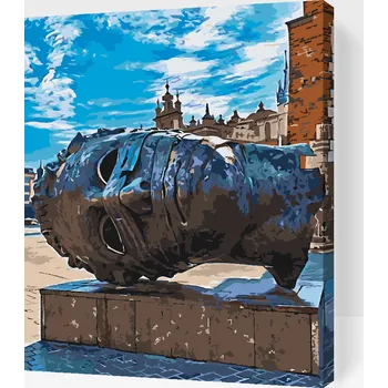 Malování podle čísel - Bronzová socha hlavy Erose Bendata, Krakov Velikost: 30x40cm, Rámování: Pouze srolované plátno