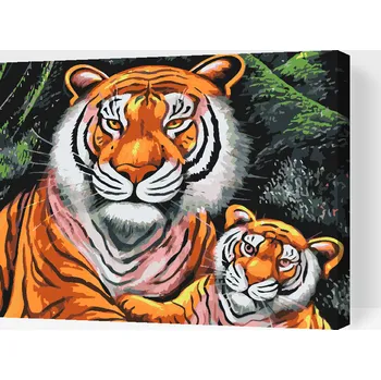 Malování podle čísel - Tygří rodina Velikost: 30x40cm, Rámování: Pouze srolované plátno