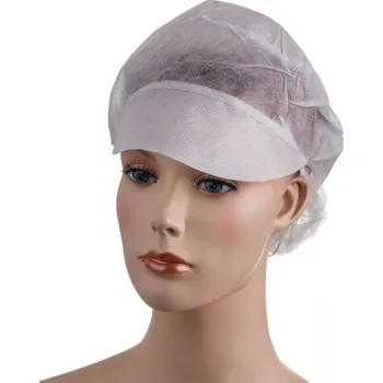 Čepice PROFOD PD-SNOOD / Jednorázová čepice s kšiltem a síťkou na dlouhé vlasy - bílá L