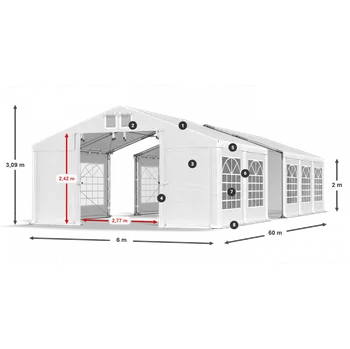 Zahradní stan Párty stan 6x50x2m střecha PVC 580g/m2 boky PVC 500g/m2 konstrukce ZIMA PLUS-KOPIE Bílá Šedá Šedá