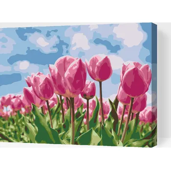 Malování podle čísel - Růžové tulipány Velikost: 30x40cm, Rámování: Pouze srolované plátno