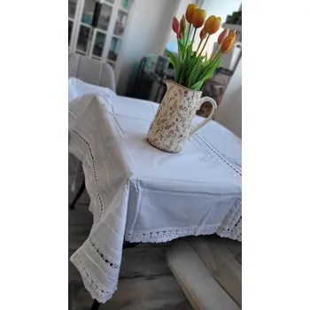 ubrus Bílý bavlněný ubrus s krajkou Valine - 140*340 cm