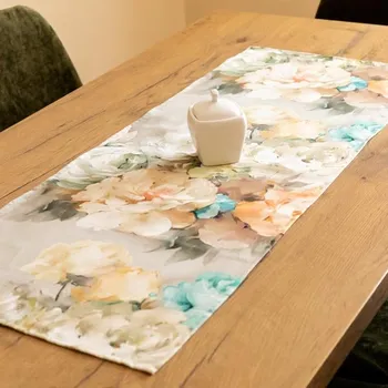 Štola béžová, barevné pivoňky, 40x100 cm