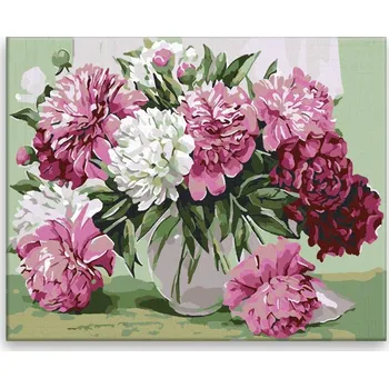 Malování podle čísel - Váza plná pivoněk - 50x40 cm, bez dřevěného rámu - CZ výroba