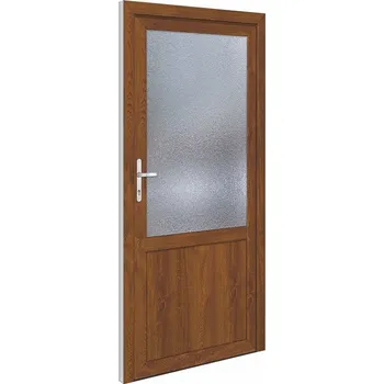 Vchodové dveře SOFT vchodové plastové dveře BARCELONA, zlatý dub/bílá, 98x200 cm, levé (jednokřídlé plastové dveře 98x200 cm, vč. rámu)