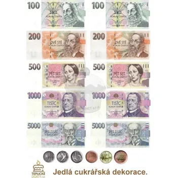Jedlá dekorace na dort Caketools Jedlý papír Bankovky Česká koruna A4