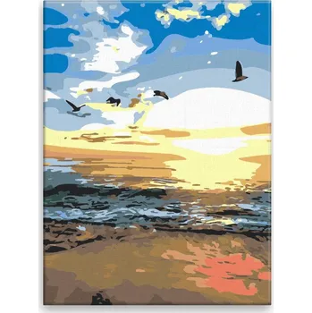 Malování podle čísel - Západ slunce u moře - 30x40 cm, bez dřevěného rámu - CZ výroba