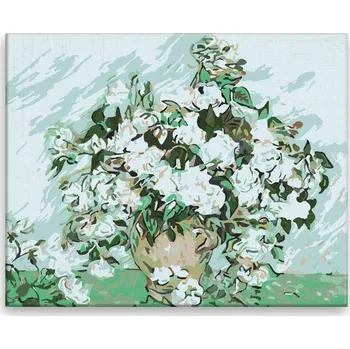 Malování podle čísel - Zelenobílé květy - 50x40 cm, bez dřevěného rámu - CZ výroba