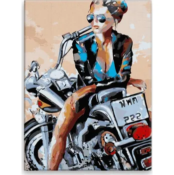 Malování podle čísel - Kráska na motorce - 30x40 cm, bez dřevěného rámu - CZ výroba