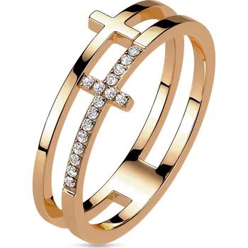 Prsten Šperky4U Dvojitý ocelový prsten s křížem - velikost 55 - OPR1871RD-55