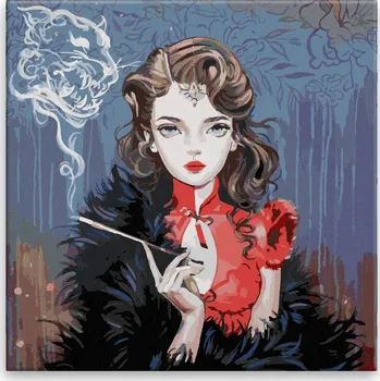 Malování podle čísel - Dáma s doutníkem - 40x40 cm, bez dřevěného rámu - CZ výroba