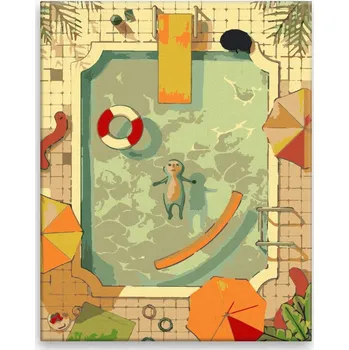 Dětské zboží Malování podle čísel - Sám v bazénu - 40x50 cm, bez dřevěného rámu - CZ výroba