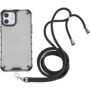 Pouzdro na mobilní telefon Nárazuvzdorný kryt se strukturou včelí plástve a šňůrkou pro iPhone 12 / 12 Pro - šedý