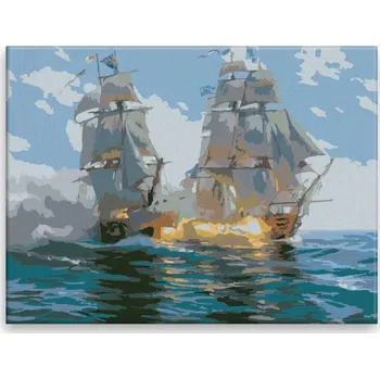 Hračka Malování podle čísel - Lodě v boji - 40x30 cm, plátno vypnuté na rám - CZ výroba