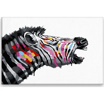 Malování podle čísel - Zebra z boku v barvách - 60x40 cm, bez dřevěného rámu - CZ výroba