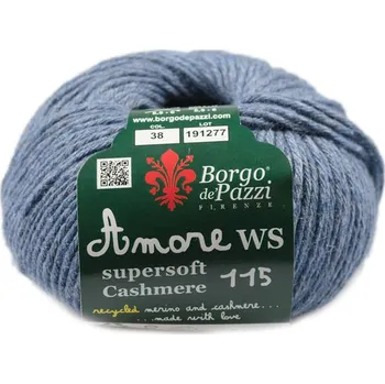 Příze Borgo de' Pazzi Amore WS Super soft Cashmere 115 Jeans 38 (Super soft Cashmere 115 Jeans 38)