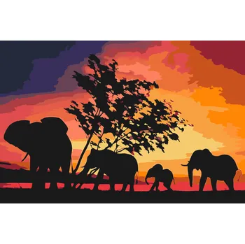 Malování podle čísel - Sloni na Savaně Velikost: 40x60cm, Rámování: Pouze srolované plátno