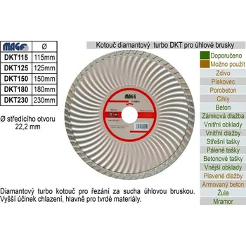 Řezný kotouč Kotouč diamantový turbo pro úhlové brusky DKT180
