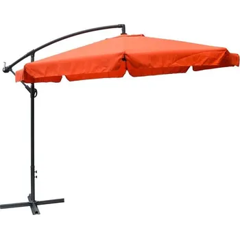 Slunečník Kulatý zahradní slunečník s boční konstrukcí, křížový stojan, 3 m, červený (terakota)