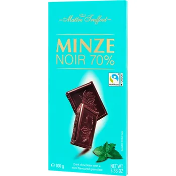 Čokoláda Maitre Truffout Minze 70 % jemně hořká s mátovou příchutí 100 g