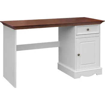 Psací stůl KATMANDU Jednoduchý psací stůl Belluno Elegante, bílá, ořech, borovice, masiv, rozměr 77x130x53cm