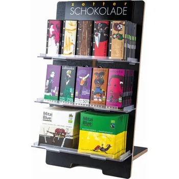 Dárkový potravinový koš Zotter Černý stojan na čokolády Zotter, 15 druhů