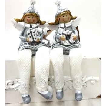 Vánoční dekorace Andělka s čepicí - látkové nožičky - šedo-bílá