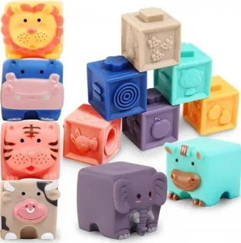 Hračka pro nejmenší Tulimi Edukační barevné kostky zvířátka 12 ks
