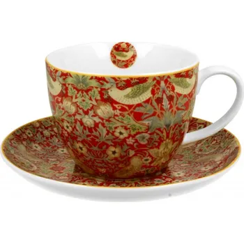 DUO Gifts DG - Porcelánový šálek s podšálkem William Morris, STRAWBERRY THIEF RED v dárkové krabičce - 470 ml