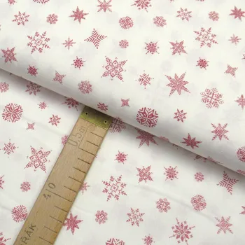 Bavlněné plátno - Vločky, hvězdy červené na bílé - šíře 150cm/1bm