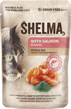 Krmivo pro kočku Shelma Cat losos se spirulinou v omáčce 85 g