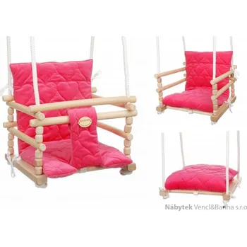 Dětská houpačka dětská dřevěná závěsná houpačka, polstrovaná Samet tmavě růžová mixdre